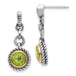 Sterling Silver w/Gold-tone Flash Gold-plated Peridot Earrings