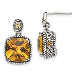 Sterling Silver w/14k Yellow Gold Citrine Dangle Post Earrings