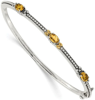 7.25" Sterling Silver & 14k Yellow Gold Citrine Bangle Bracelet