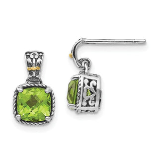 Sterling Silver w/14k Yellow Gold Peridot Dangle Post Earrings