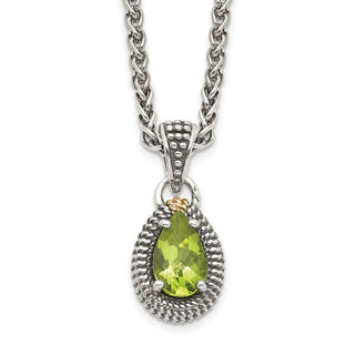 Sterling Silver w/14k Yellow Gold Peridot Pear Shaped Necklace