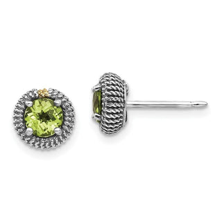 Sterling Silver w/14k Yellow Gold Peridot Post Earrings QTC1471