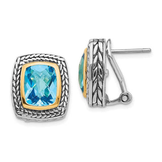 Sterling Silver w/14k Yellow Gold Swiss Blue Topaz Earrings QTC151
