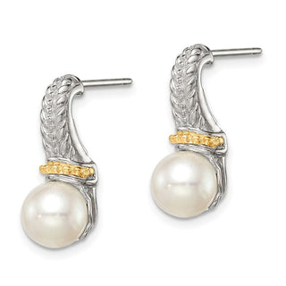 Shey Couture Sterling Silver with 14K Accent 7-8mm Freshwater Cultured Pearl Post Dangle Earrings