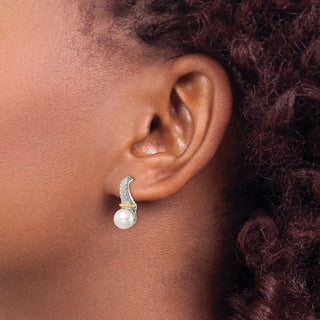 Shey Couture Sterling Silver with 14K Accent 7-8mm Freshwater Cultured Pearl Post Dangle Earrings