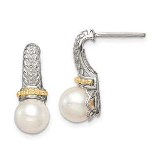 Shey Couture Sterling Silver with 14K Accent 7-8mm Freshwater Cultured Pearl Post Dangle Earrings