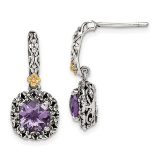 Sterling Silver w/ 14k Yellow Gold Polished Amethyst Earrings QTC1560