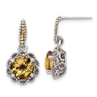 Sterling Silver w/ 14k Yellow Gold Polished Citrine Earrings