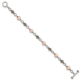 7.5" Shey Couture Sterling Silver with 14K Accent Antiqued 9-10mm Freshwater Cultured Pink Pearl Bracelet