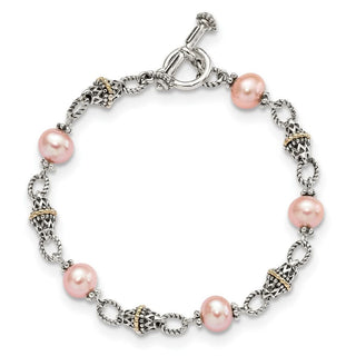 7.5" Shey Couture Sterling Silver with 14K Accent Antiqued 9-10mm Freshwater Cultured Pink Pearl Bracelet