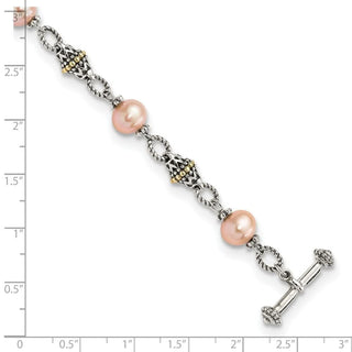 7.5" Shey Couture Sterling Silver with 14K Accent Antiqued 9-10mm Freshwater Cultured Pink Pearl Bracelet