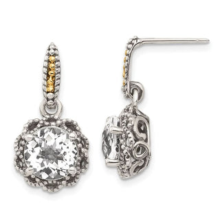 Sterling Silver w/ 14k Yellow Gold Polished White Topaz Earrings