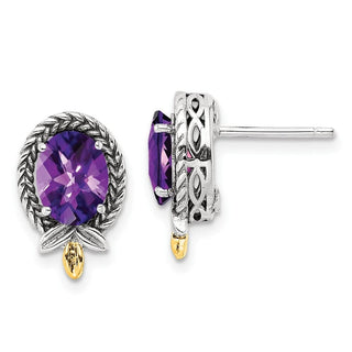 Sterling Silver w/14k Yellow Gold Braided Oval 2.09ctw Amethyst Post Earrings