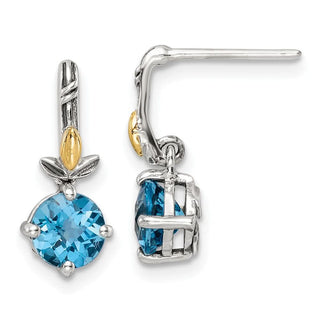 Sterling Silver w/14k Yellow Gold Leaf 1.75ctw Light Swiss Blue Topaz Post Earrings