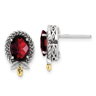 Sterling Silver w/14k Yellow Gold Braided Oval 2.59ctw Garnet Post Earrings