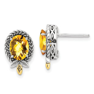 Sterling Silver w/14k Yellow Gold Braided Oval 2.09ctw Citrine Post Earrings