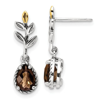 Sterling Silver w/14k Yellow Gold Leaf 1.05ctw Dangle Post Earrings