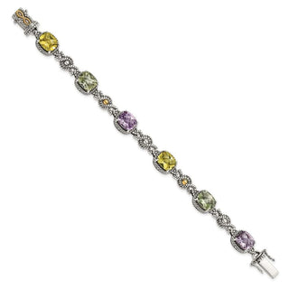 7.25" Shey Couture Sterling Silver with 14K Accent Antiqued Cushion Pink Quartz Green Quartz and Lemon Quartz Bracelet