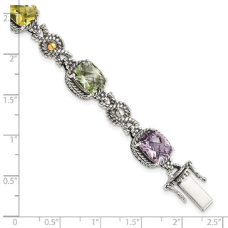 7.25" Shey Couture Sterling Silver with 14K Accent Antiqued Cushion Pink Quartz Green Quartz and Lemon Quartz Bracelet