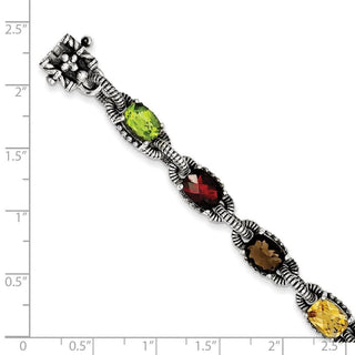 7.25" Sterling Silver Amethyst, Citrine, Garnet, Peridot & Smoky Quartz Bracelet