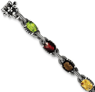 7.25" Sterling Silver Amethyst, Citrine, Garnet, Peridot & Smoky Quartz Bracelet