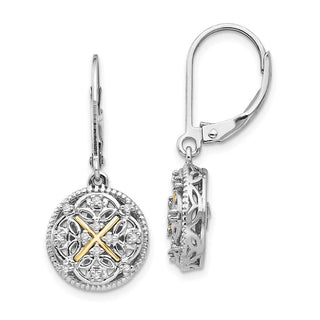 Sterling Silver w/14k Yellow Gold Diamond Vintaged Earrings QTC317