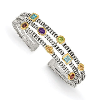 Sterling Silver w/14k Yellow Gold True Two-tone 1.74tw Gemstone Cuff Bracelet