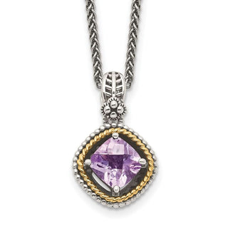 Sterling Silver w/14k Yellow Gold Pink Quartz Necklace QTC361