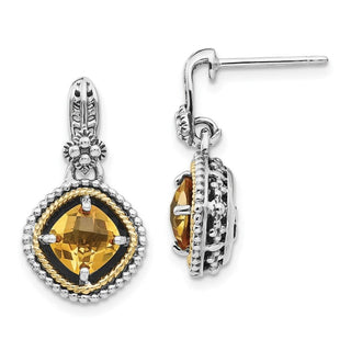 Sterling Silver w/14k Yellow Gold Citrine Earrings QTC365