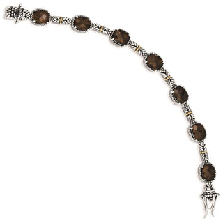 7.75" Sterling Silver & 14k Yellow Gold Smoky Quartz Bracelet QTC369