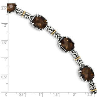 7.75" Sterling Silver & 14k Yellow Gold Smoky Quartz Bracelet QTC369