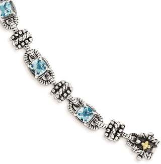 7.5" Sterling Silver & 14k Yellow Gold Swiss Blue Topaz Bracelet QTC389