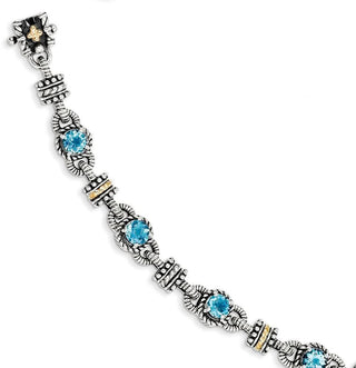 7.5" Sterling Silver & 14k Yellow Gold Swiss Blue Topaz Bracelet QTC401