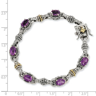 7.25" Sterling Silver & 14k Yellow Gold Amethyst Bracelet