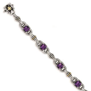 7.25" Shey Couture Sterling Silver with 14K Accent Antiqued Cushion Amethyst Bracelet