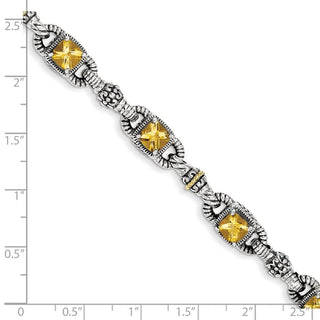 7.25" Sterling Silver & 14k Yellow Gold Citrine Bracelet