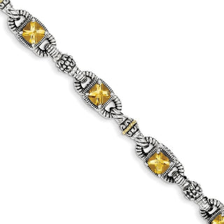 7.25" Sterling Silver & 14k Yellow Gold Citrine Bracelet