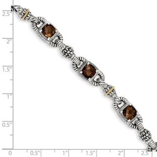 7.25" Sterling Silver & 14k Yellow Gold Smoky Quartz Bracelet QTC417