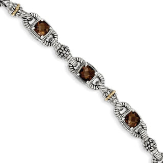 7.25" Sterling Silver & 14k Yellow Gold Smoky Quartz Bracelet QTC417