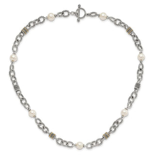 18.5" Shey Couture Sterling Silver with 14K Accent 18.5 Inch Antiqued 8-8.5mm Freshwater Cultured Pearl Necklace