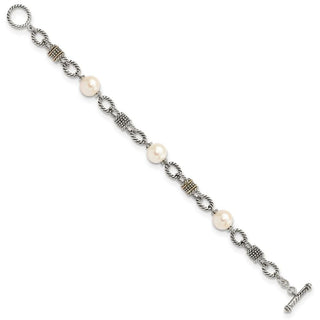 7.5" Shey Couture Sterling Silver with 14K Accent Antiqued 10-10.5mm Freshwater Cultured Pearl Bracelet QTC424