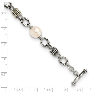 7.5" Shey Couture Sterling Silver with 14K Accent Antiqued 10-10.5mm Freshwater Cultured Pearl Bracelet QTC424