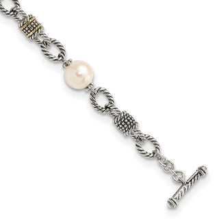 7.5" Shey Couture Sterling Silver with 14K Accent Antiqued 10-10.5mm Freshwater Cultured Pearl Bracelet QTC424