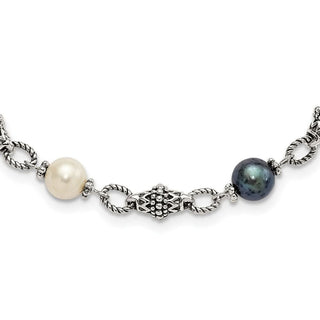 18" Shey Couture Sterling Silver 18 Inch Antiqued 8-8.5mm Freshwater Cultured Black and White Pearl Necklace