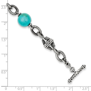 7.25" Sterling Silver & 14k Yellow Gold Reconstructed Turquoise Bracelet