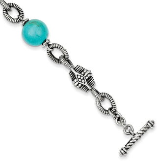 7.25" Sterling Silver & 14k Yellow Gold Reconstructed Turquoise Bracelet