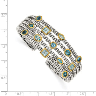 Sterling Silver/Gold-tone Sky/Swiss/London Blue Topaz Cuff Bracelet