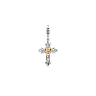 Shey Couture Sterling Silver with 14K Accent Antiqued 3-D Antiqued Cross with Lobster Clasp Charm