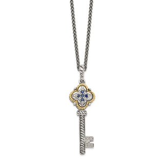 Sterling Silver w/14k Yellow Gold Sapphire & Diamond Key Necklace