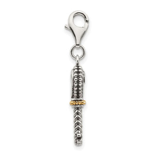 Sterling Silver w/14k Yellow Gold Garnet Antiqued Key w/Lobster Clasp Charm
